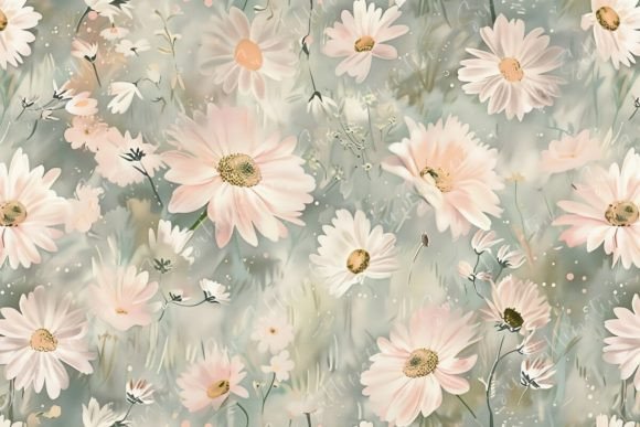 A Field of Chamomile Flowers Painted in Graphic AI Patterns By Sun Sublimation