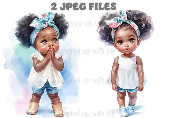 African American Girls Clipart Set 6 Graphic Illustrations By TangledUpWithInk