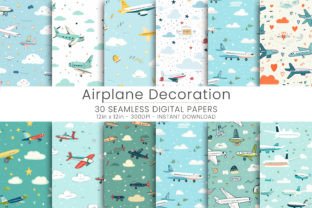 Airplane Decoration Digital Paper Graphic Patterns By Mehtap 1