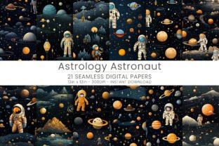 Astrology Astronaut Digital Paper Gráfico Padrões de Papel Por Mehtap 1