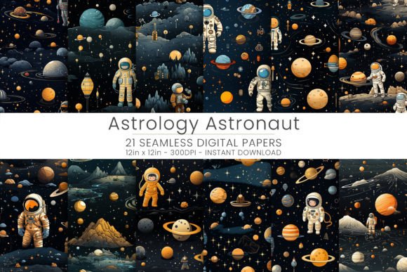 Astrology Astronaut Digital Paper Illustration Modèles de Papier Par Mehtap