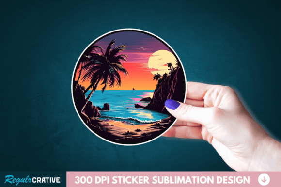 Beach View Sticker Clipart PNG Design Illustration Illustrations Imprimables Par Regulrcrative
