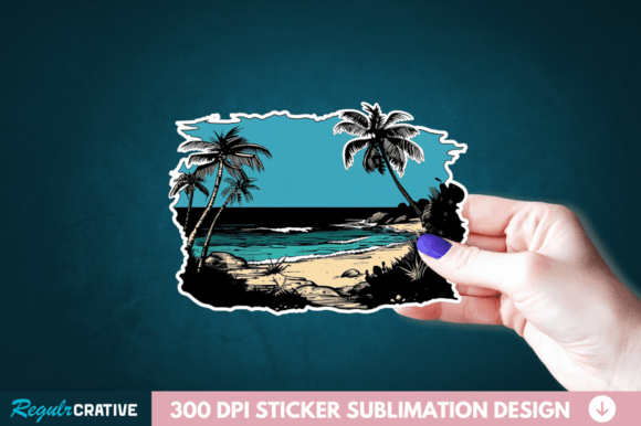 Beach View Sticker Clipart PNG Design Illustration Illustrations Imprimables Par Regulrcrative