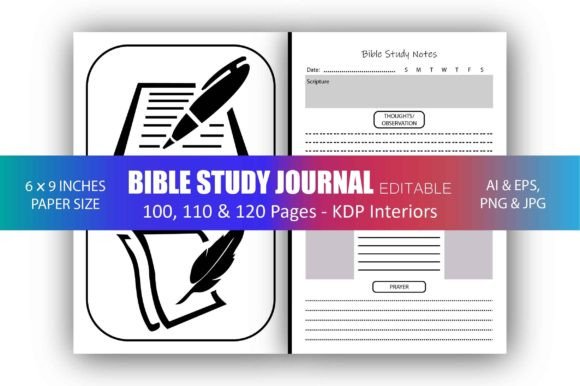 Bible Study Journal Editable Colorful in Graphic KDP Interiors By D-Stocker