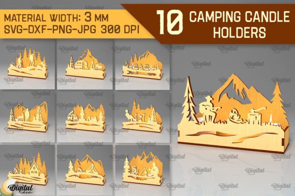 Camping Candle Holders Laser Cut Bundle Gráfico SVG 3D Por Digital Idea