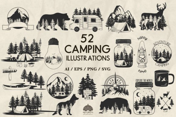 Camping SVG PNG EPS Illustration Illustrations Imprimables Par HappyWatercolorShop