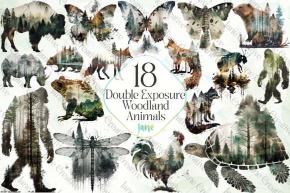 Double Exposure Woodland Animals Bundle Gráfico Ilustraciones Imprimibles Por JaneCreative
