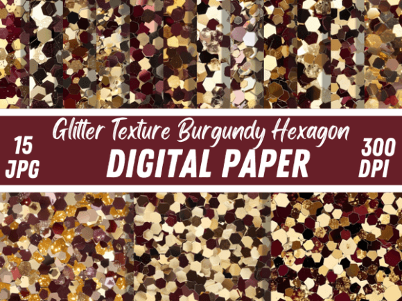 Glitter Texture Burgundy Hexagon Pattern Gráfico Patrones de Papel Por Creative River