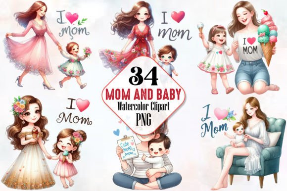 Mom and Baby Watercolor Clipart Bundle Graphic Illustrations By RobertsArt