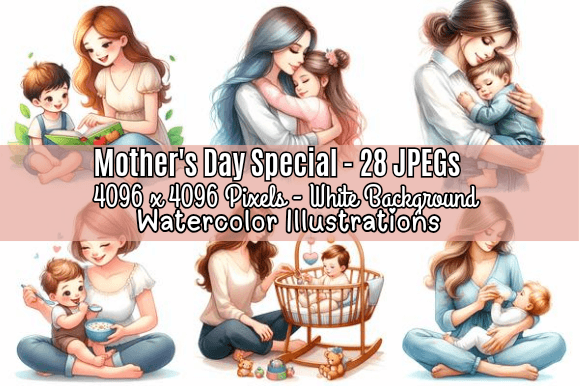 Mother's Day Watercolor Illustration Set Graphic AI Illustrations By KGNgraphics.Co.