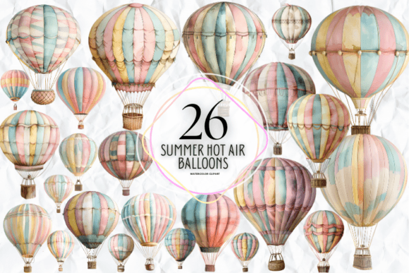 Pastel Summer Hot Air Balloon Clipart Graphic Illustrations By Markicha Art