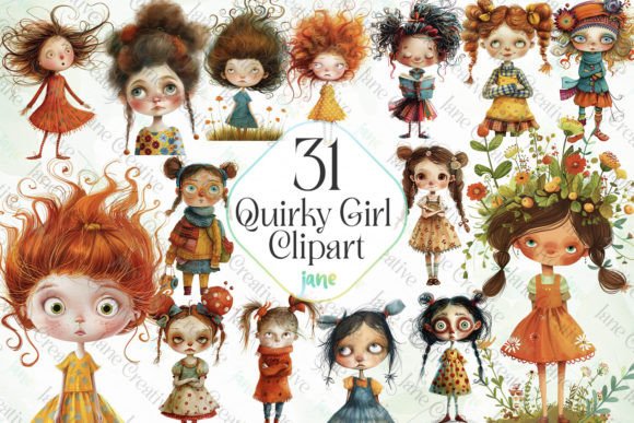 Quirky Girl Clipart Sublimation Grafik Druckbare Illustrationen Von JaneCreative