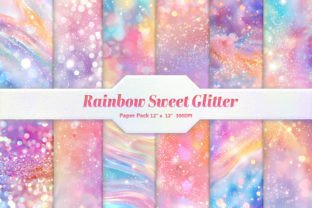 Rainbow Sweet Glitter Digital Paper Graphic Backgrounds By DifferPP 1