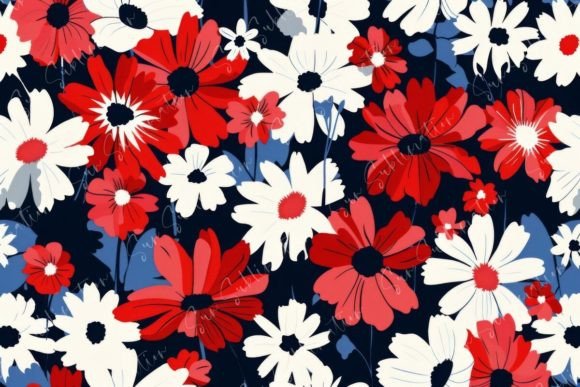 Red White and Blue Flowers on a Dark Graphic AI Patterns By Sun Sublimation