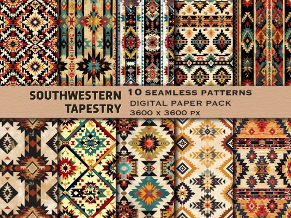 Southwestern Tapestry Seamless Patterns Graphic Patterns By FantasyDreamWorld