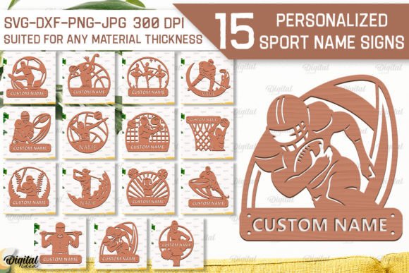 Sport Name Signs Laser Cut Bundle Illustration SVG 3D Par Digital Idea