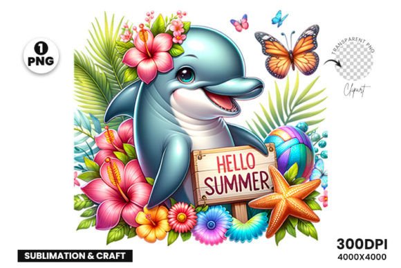 Summer Dolphin Sublimation Clipart PNG Graphic Illustrations By Creative Arslan