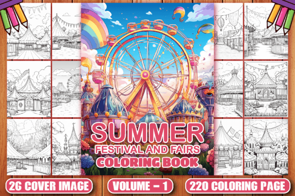 Summer Festival and Fairs Coloring Pages Graphic Coloring Pages & Books Adults By CockPit