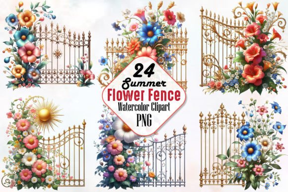 Summer Flower Fence Sublimation Clipart Afbeelding Afdrukbare Illustraties Door RobertsArt