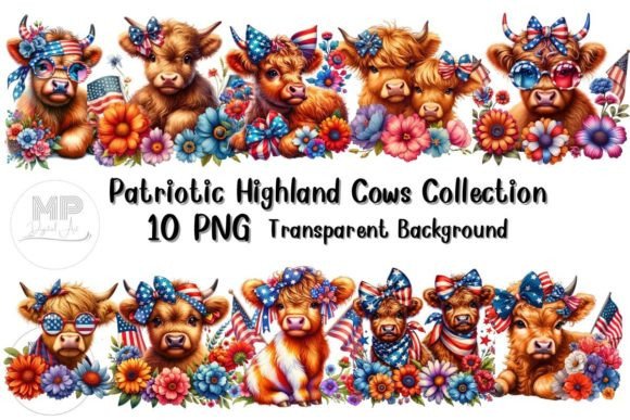 4th of July Highland Cows USA Flag PNG Graphic Illustrations By MP Digital Art