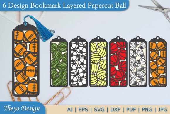 6 Design Bookmark Layered Papercut Ball Grafik 3D SVG Von Theyo Design