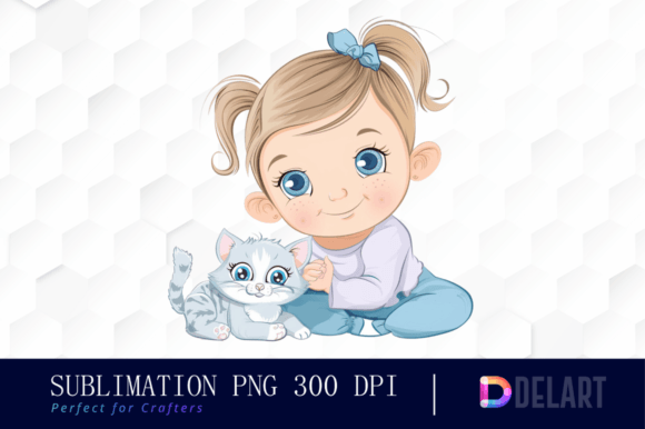 Baby Girl with Cat Blue PNG Clipart  Th Graphic Illustrations By DelArtCreation