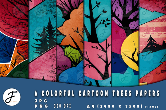 Colorful Cartoon Trees Papers Gráfico Fondos Por Joaquin Fernandez