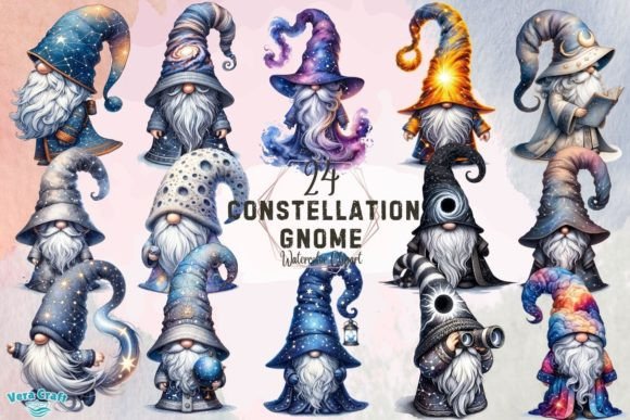 Constellation Gnome Watercolor Clipart Graphic AI Transparent PNGs By Vera Craft