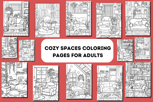 Cozy Spaces Coloring Pages for Adults Gráfico Páginas y libros de colorear para adultos Por pixargraph