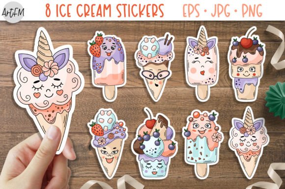 Cute Kawaii Ice Cream Sticker Pack Gráfico Plantillas de Impresión Por ArtFM