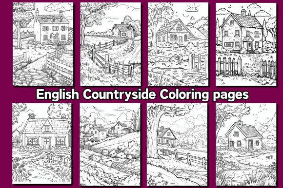 English Countryside Coloring Pages Gráfico Páginas y libros de colorear para adultos Por pixargraph