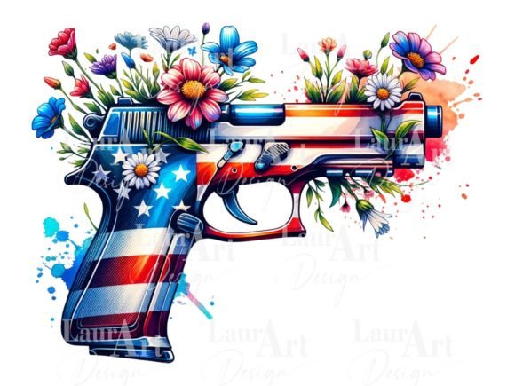 Floral Gun Patriotic Graphic Crafts By LauraArtDesign