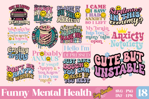 Funny Mental Health Awareness SVG Bundle Gráfico Designs de Camisetas Por Regulrcrative