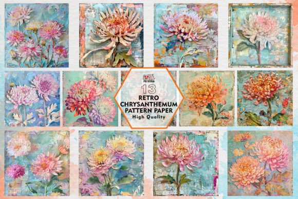 Retro Chrysanthemum Pattern Paper Graphic Illustrations By PIG.design