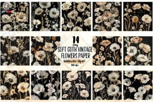 Soft Goth Vintage Flowers Paper Clipart Graphic Illustrations By COW.design 1