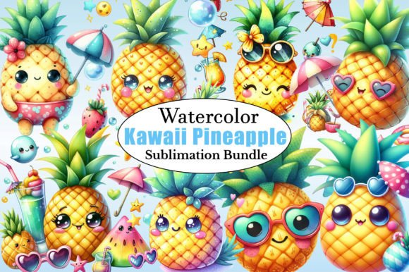 Summer Kawaii Pineapple PNG Clipart Graphic Illustrations By CitraGraphics