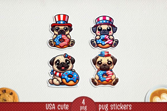 USA Patriotic Pug Printable Stickers. Grafik KI Illustrationen Von NadineStore