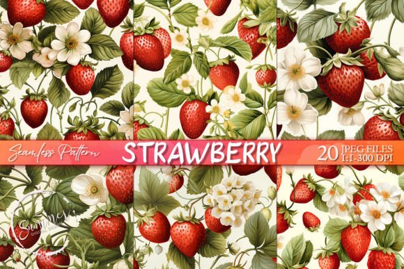 Vintage Strawberry Seamless Pattern Graphic Patterns By Summer Digital Design
