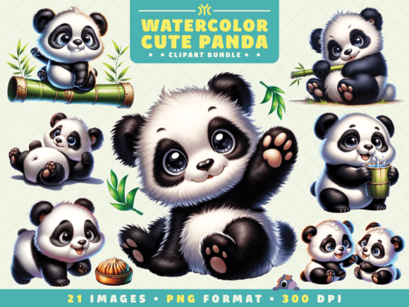 Watercolor Cute Panda Clipart Graphic Illustrations By ymckdesignstudio