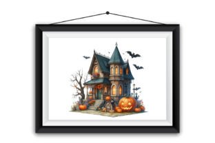 Watercolor Halloween House Clipart Gráfico Ilustraciones Imprimibles Por king store 6
