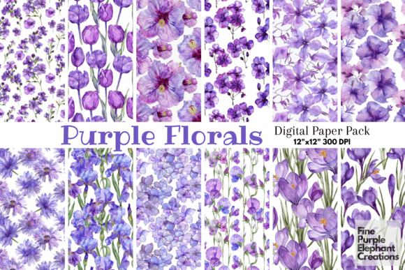 Watercolor Purple Flower Spring Mother Graphic Patterns By finepurpleelephant