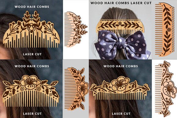 Wood Hair Combs Laser Cut Svg Bundle Gráfico SVG 3D Por Art Hub