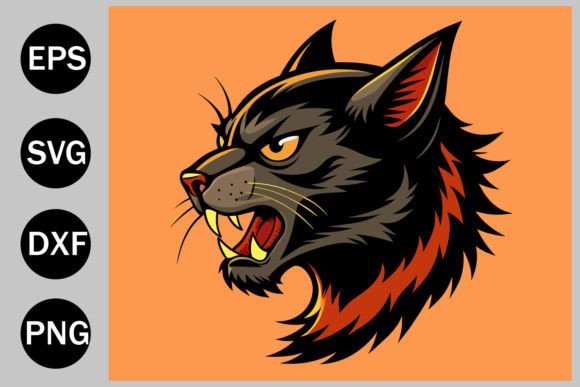 Angry Black Cat Side Profile Head in Graphic Illustrations By VAROT CHANDRA RAY