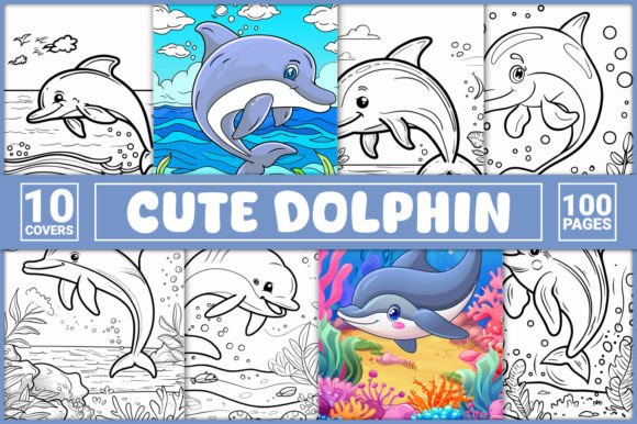 100 Dolphin Coloring Pages for Kids Gráfico Páginas y libros de colorear para niños Por GLASSYMART
