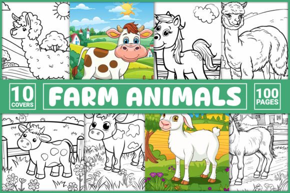 100 Farm Animals Coloring Pages Gráfico Páginas y libros de colorear para niños Por GLASSYMART