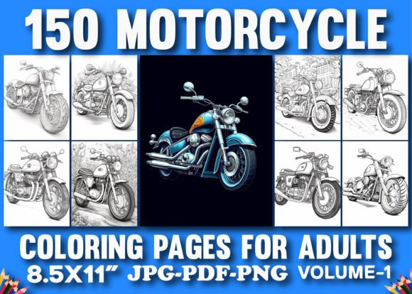 150 Motorcycle Coloring Pages for Adults Illustration Pages et livres de coloriage pour adultes Par ArT zone