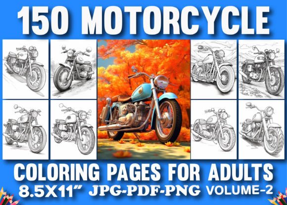 150 Motorcycle Coloring Pages for Adults Gráfico Desenhos e livros de colorir para adultos Por ArT zone