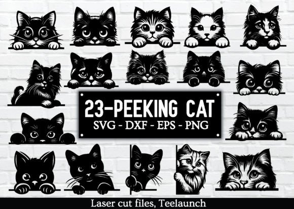 23-PEEKING CAT SVG Bundle Laser Cut File Illustration SVG 3D Par MetalWallArt