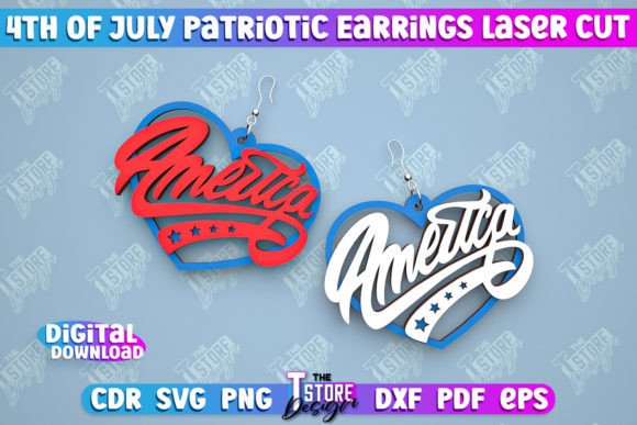 4th of July Patriotic Earrings Laser Cut Afbeelding 3D-SVG Door The T Store Design