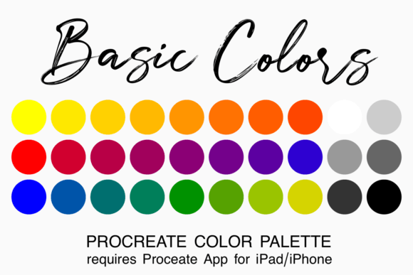 Basic Colors Procreate Color Palette Graphic Brushes By JulieCampbellDesigns